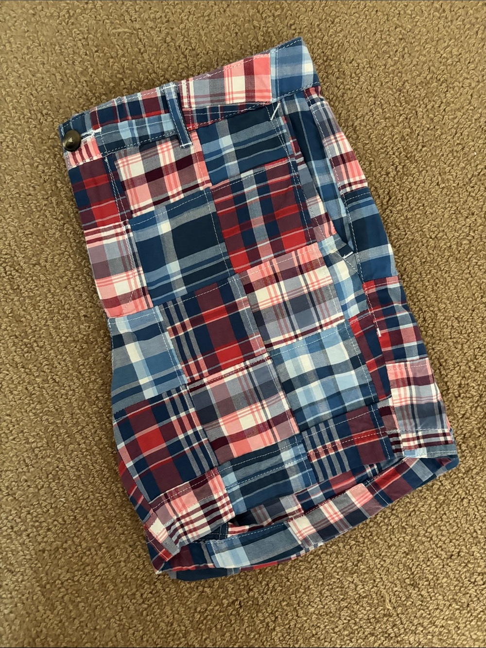 Women’s L.L.Bean Patchwork Plaid Shorts in Red, Navy & Light Blue